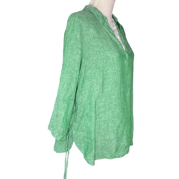 Isaac Mizrahi NY Linen Top Green Large LS Side Hem Ties - Picture 4 of 10